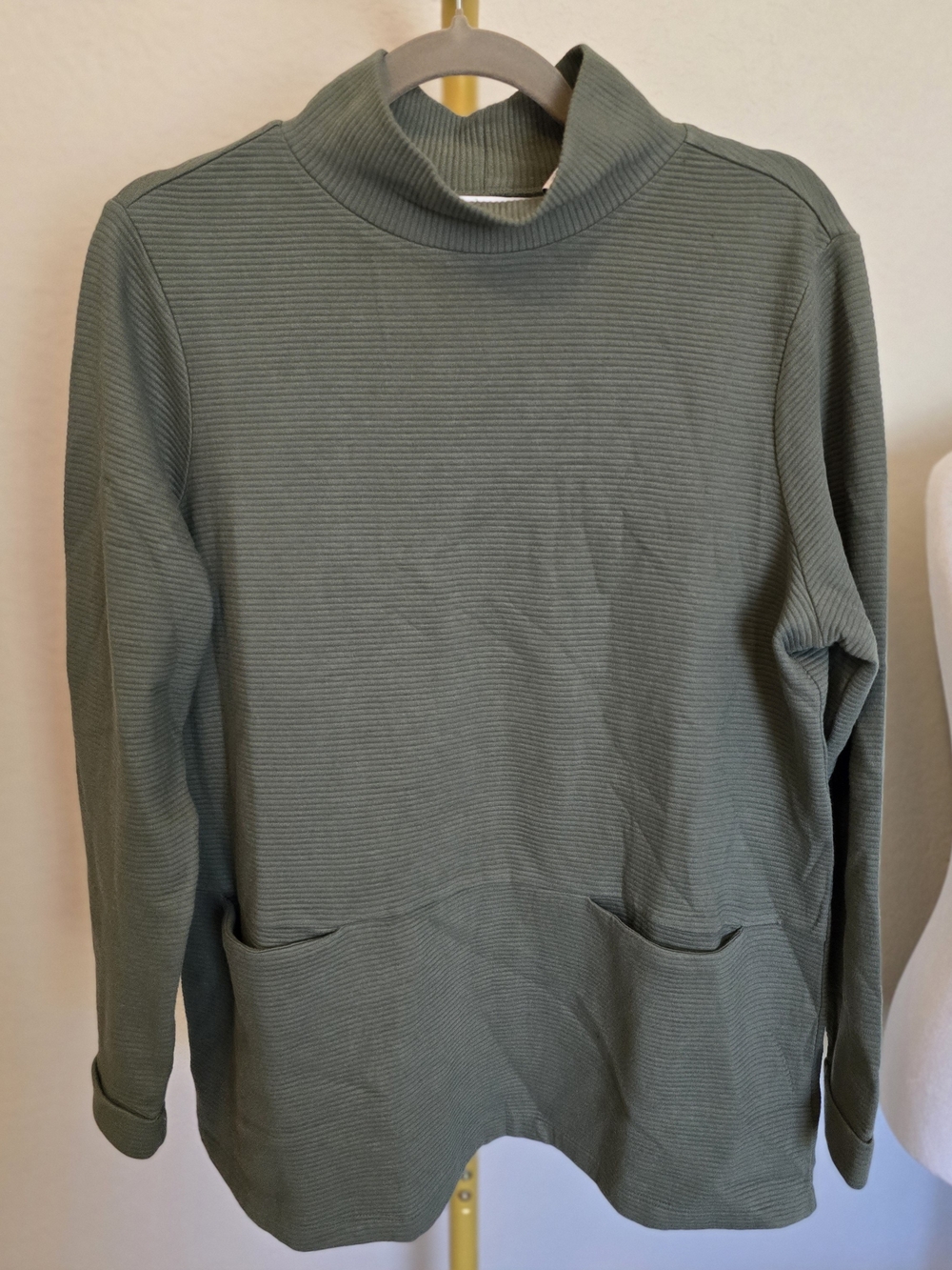 Denim&Co Active Ottoman Mock Neck Ribbed Tunic with Pockets Medium Petite